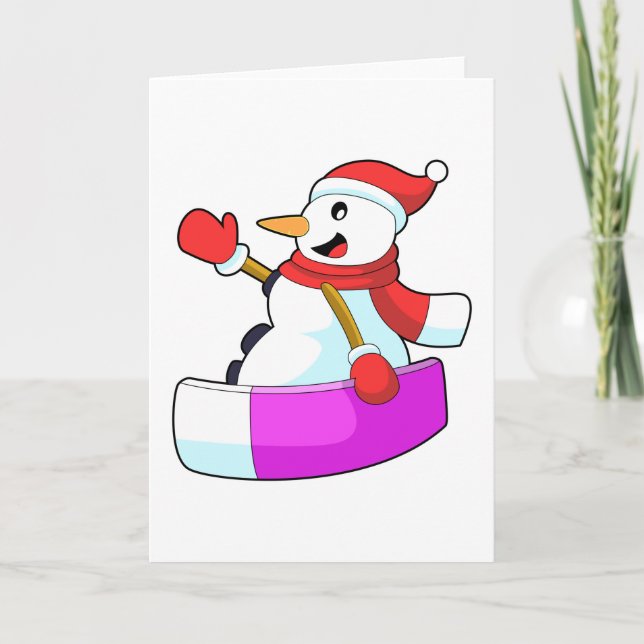 Carte Bonhomme de neige en snowboardeur avec Sonowboard. (Devant)