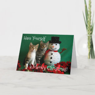 Carte Bonhomme de neige et deux chatons mignons
