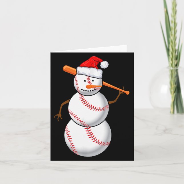Carte Bonhomme de neige fan de baseball cadeau de Noël d (Devant)