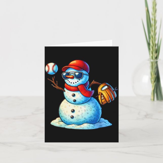 Carte Bonhomme de neige jouant au baseball comme Tcher g (Devant)