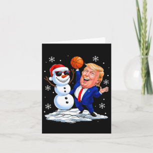 Carte Bonhomme de neige joue au basket avec Trump Noël d