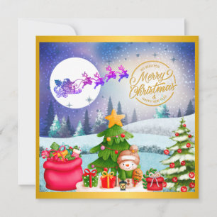 Carte Bonhomme de neige Joyeux Noël Arbre Cadeau & Bonne