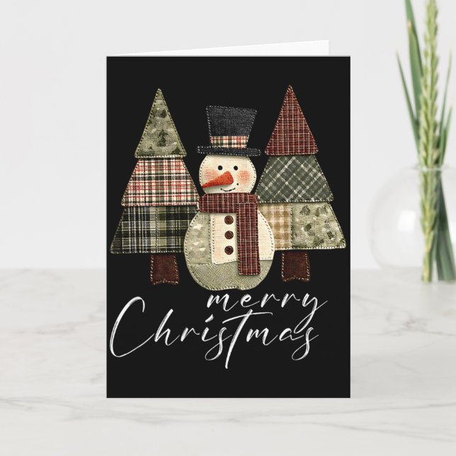 Carte Bonhomme de neige patchwork,Arbre de Noël patchwor (Devant)