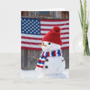 Carte Bonhomme de neige patriotique avec drapeau américa