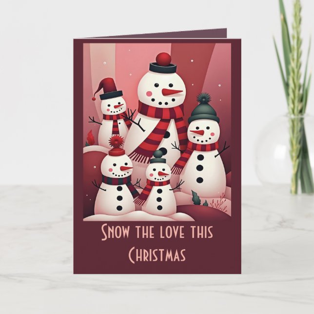 Carte Bonhommes de neige dans un thème de Noël rose kits (Devant)