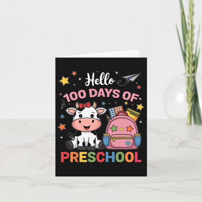 Carte Bonjour 100 Jours De Vache Mignonne D'Écolocation  (Devant)