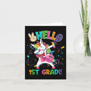 Carte Bonjour 1ère année Dabbing Unicorn Retour à l'écol