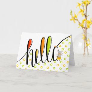 Carte Bonjour à la main avec une jolie souris illustrati