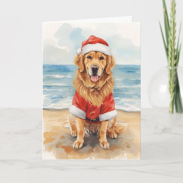 Carte Bonjour à Père Noël Paws - Noël de plage (Devant)