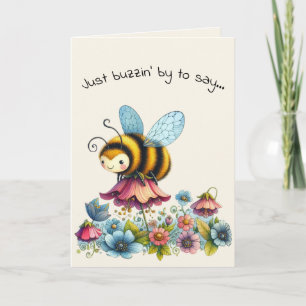 Carte Bonjour Amitié Abeille et Fleurs Fantaisistes