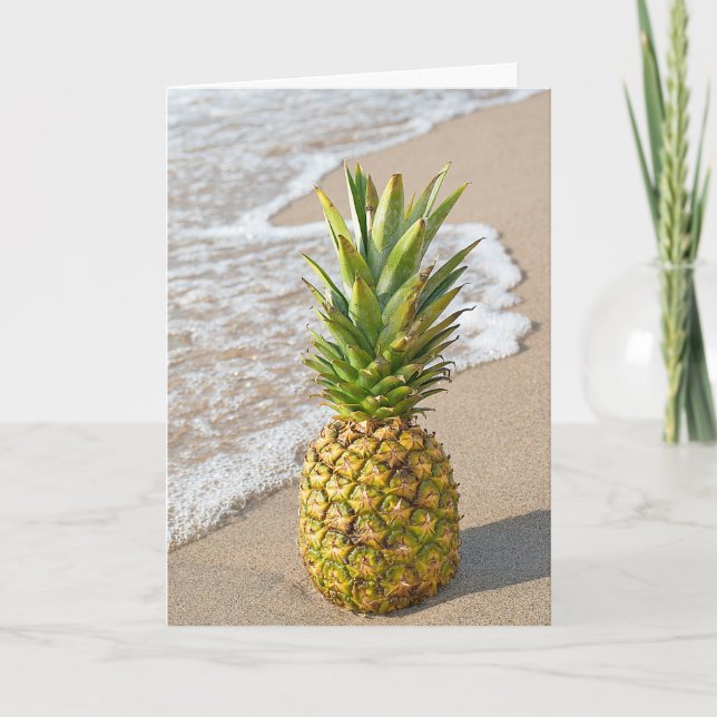 Carte Bonjour ananas sur la plage pour l'ami (Devant)