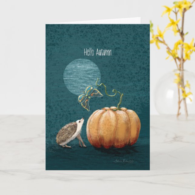 Carte bonjour automne hedgehog moth citrouille (Fleur jaune)