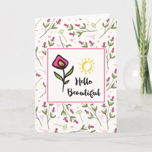 Carte Bonjour beau joli Wildlflowers et Sun