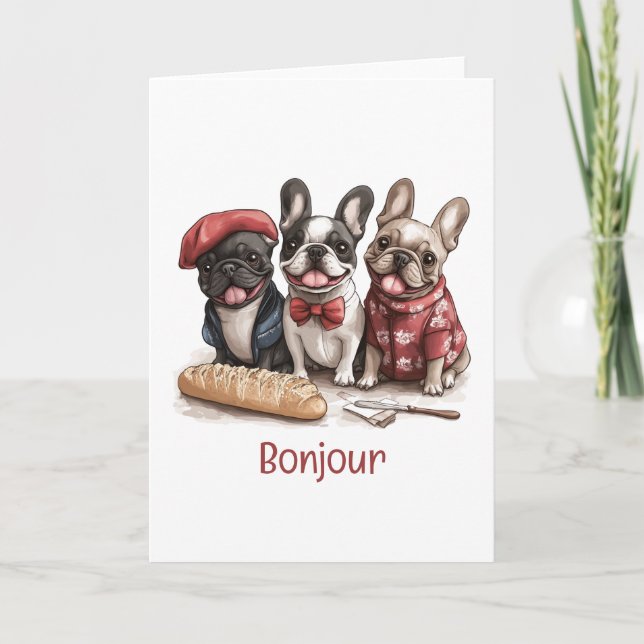 Carte Bonjour Bouledogues Français (Devant)