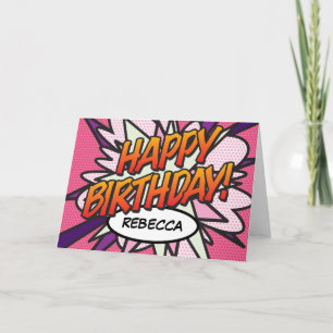 Carte BONJOUR D'ANNIVERSAIRE BD Pop Art Rose
