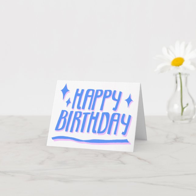 Carte BONJOUR D'ANNIVERSAIRE Bleu Customisé (Petite plante)