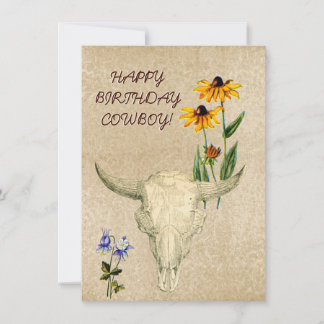 CARTE BONJOUR D'ANNIVERSAIRE COWBOY OLD WEST SKULL CARD
