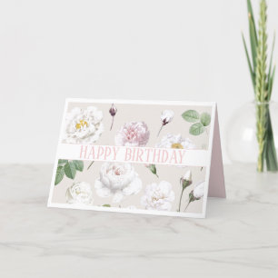 CARTE BONJOUR D'ANNIVERSAIRE ROSES BLANCHES BOTANIQUES C