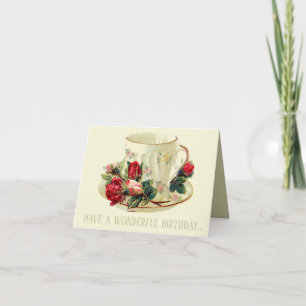 CARTE BONJOUR D'ANNIVERSAIRE VINTAGE TEACUP GREETING CAR