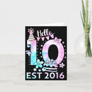 Carte Bonjour dix 2016 mignon 10ème anniversaire tie dye