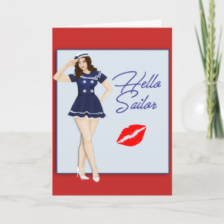 Carte Bonjour fille de pin-up de marin