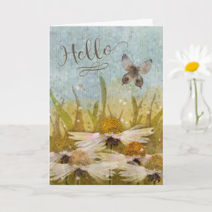 Carte Bonjour Fleurs et Papillon Messy