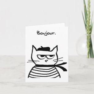 Carte Bonjour French Cat Funny
