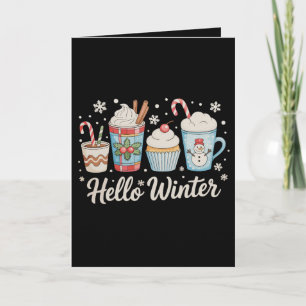 Carte Bonjour Hiver Café Cosy Bonhomme de Neige Noël Xma