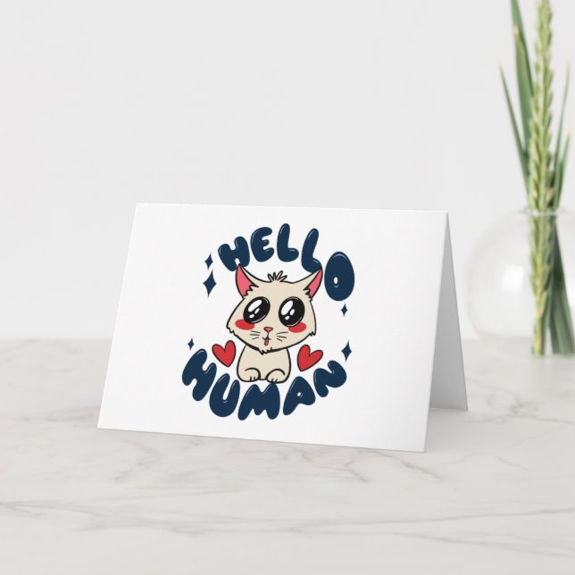 Carte Bonjour humain Chat Mignon (Devant)