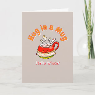 Carte Bonjour illustration kawaii et cosy de câlin dans