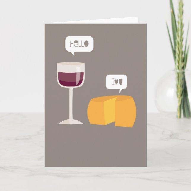 Carte Bonjour Je T'Aime Vin & Fromage Silly Love Card (Devant)