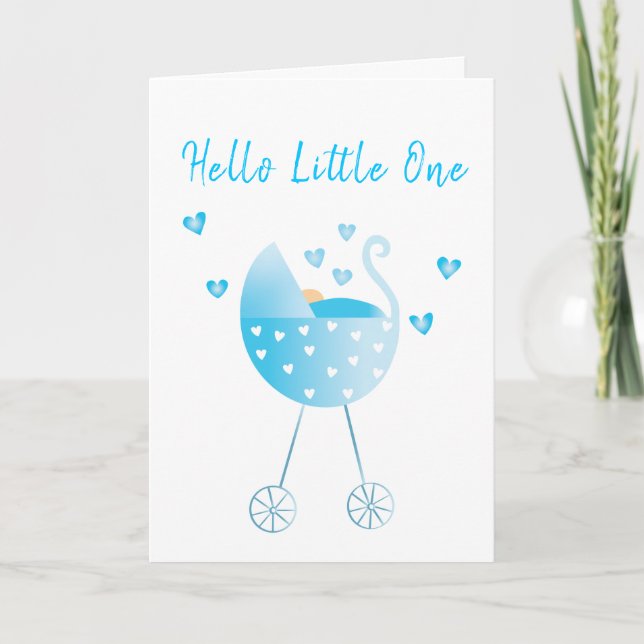 Carte Bonjour Little One Baby Boy Carriage Félicitations (Devant)