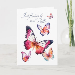 Carte Bonjour Pensées pour Vous avec Papillons Aquarelle