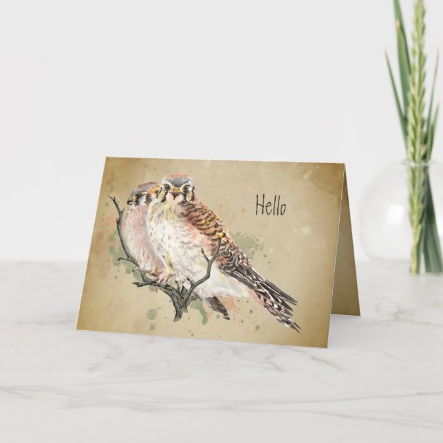 Carte Bonjour Penser à vous Kestrel Falcon Bird Card (Devant)