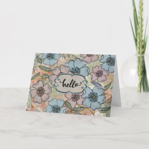 Carte Bonjour Penser de vous rose et bleu peint Fleur