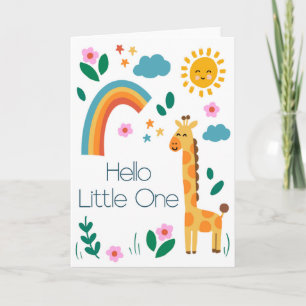 Carte Bonjour petite girafe mignonne bébé arc-en-ciel 