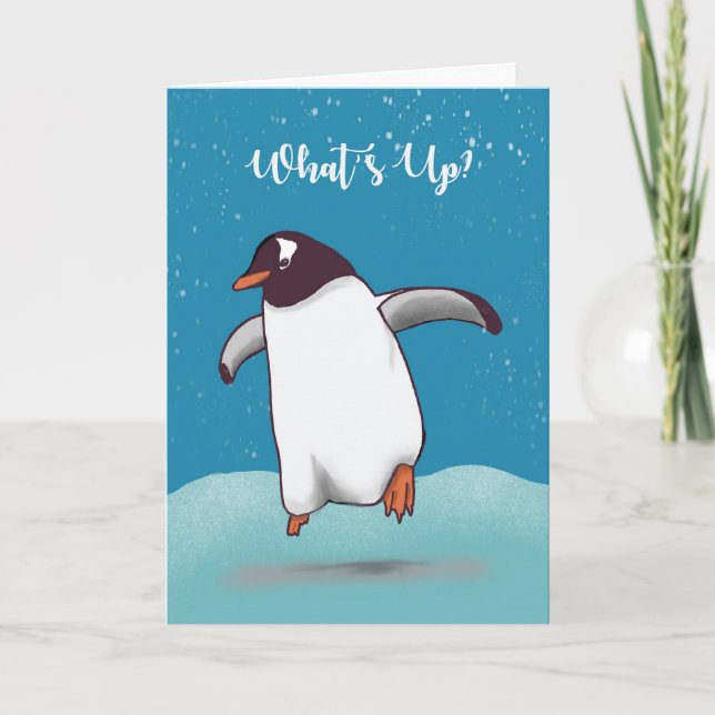 Carte Bonjour Pingouin Sauter des Whats Up (Devant)