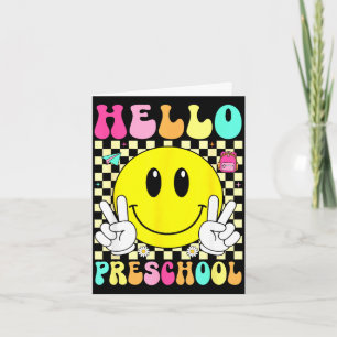 Carte Bonjour préscolaire sourire rétro visage retour à 