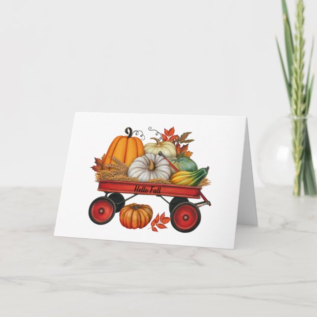 Carte Bonjour Wagon de Campagne Rustique d'Automne avec  (Devant)