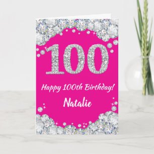 Carte Bonne 100e anniversaire Hot rose et Parties scinti