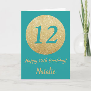 Carte Bonne 12e anniversaire Turquoise et Parties scinti