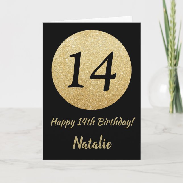 Carte Bonne 14e anniversaire Black and Gold Parties scin (Devant)
