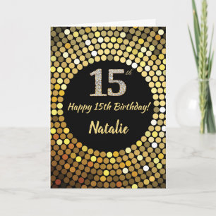 Carte Bonne 15e anniversaire Black and Gold Parties scin