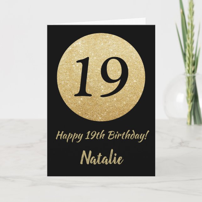 Carte Bonne 19e anniversaire Black and Gold Parties scin (Devant)