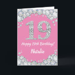 Carte Bonne 19e anniversaire Pink and Silver Parties sci<br><div class="desc">Bonne carte de Parties scintillant rose et argent du 19e anniversaire avec nom personnalisé. Pour plus de personnalisation,  cliquez sur le bouton "Customiser" et utilisez notre outil de conception pour modifier ce modèle.</div>