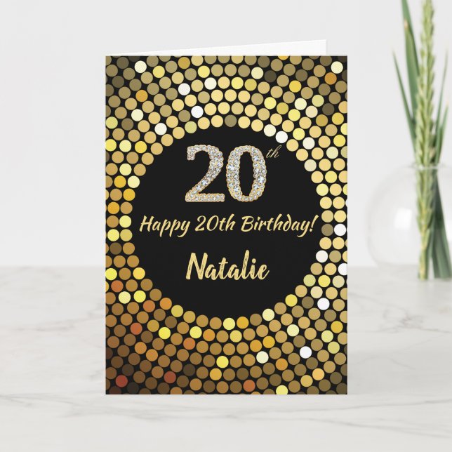Carte Bonne 20e anniversaire Black and Gold Parties scin (Devant)