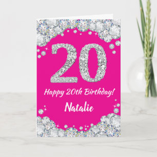 Carte Bonne 20e anniversaire Hot rose et Parties scintil