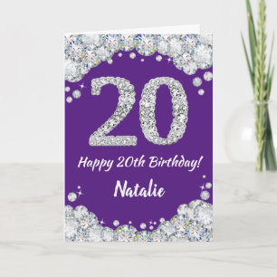 Carte Bonne 20e anniversaire Purple et Silver Parties sc