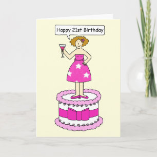 Carte Bonne 21e dame caricaturale d'anniversaire sur un 