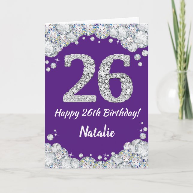 Carte Bonne 26e anniversaire Purple et Parties scintilla (Devant)